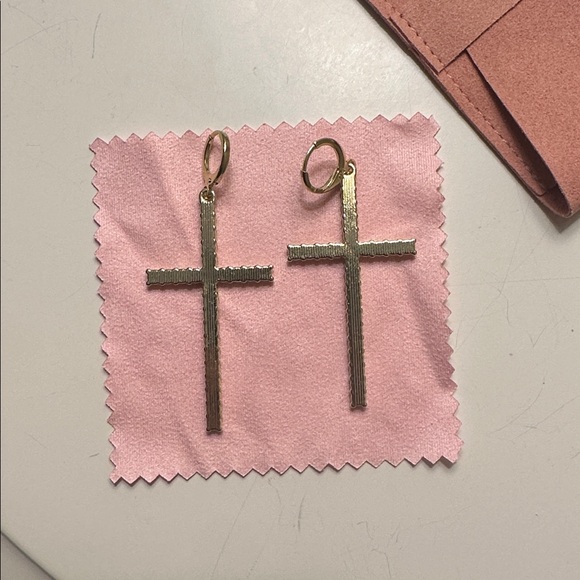 Gold and Rhinestone Cross Earrings - Picture 6 of 16